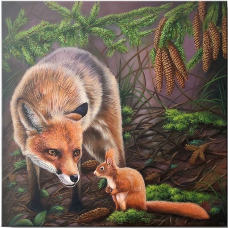 FUCHS UND EICHHÖRNCHEN - Original Acrylbild FUCHS UND EICHHÖRNCHEN - Original Acrylbild