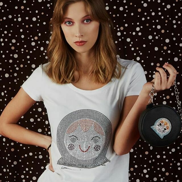 T-shirt cotone con Bambolina in Strass