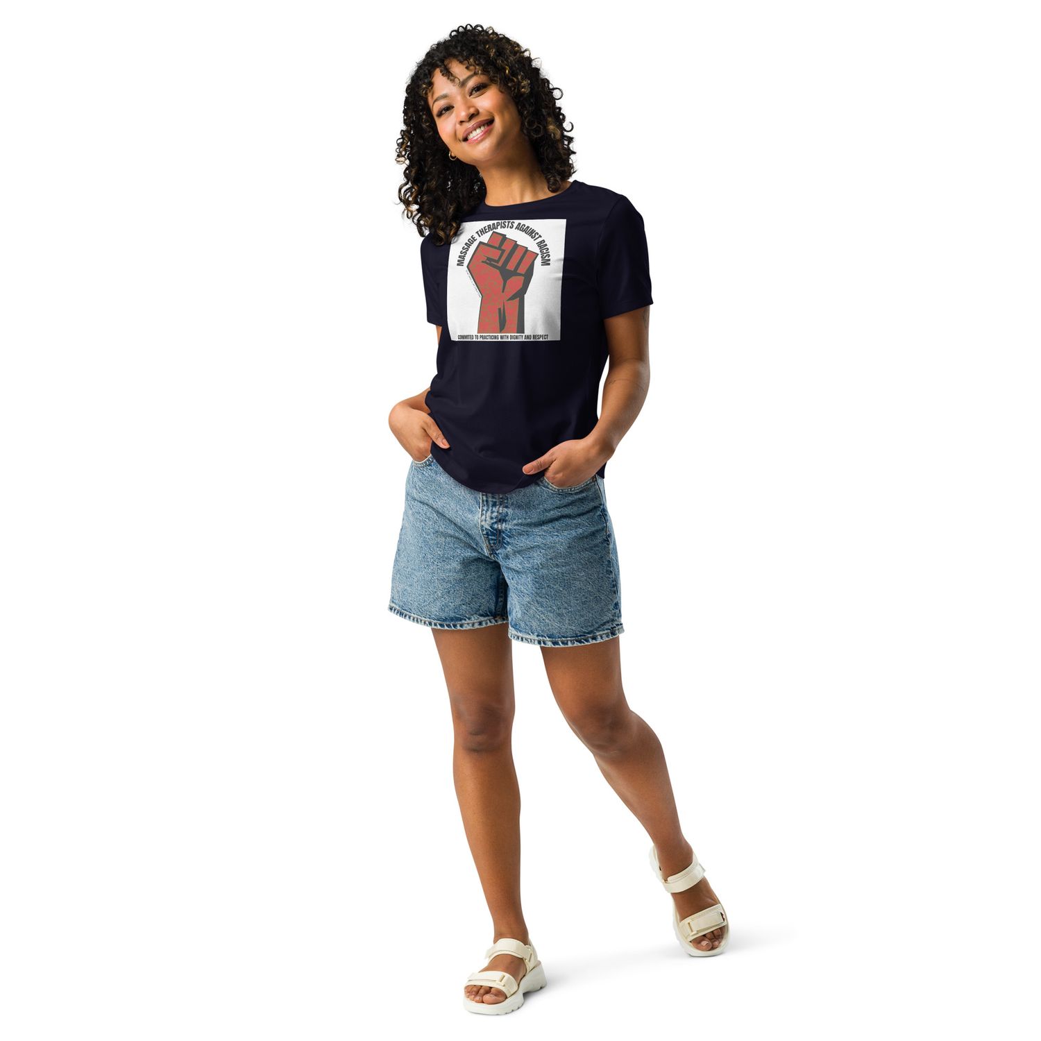 Massage Therapists Against Racism - Red &amp; Brown - Women&#39;s Relaxed T-Shirt