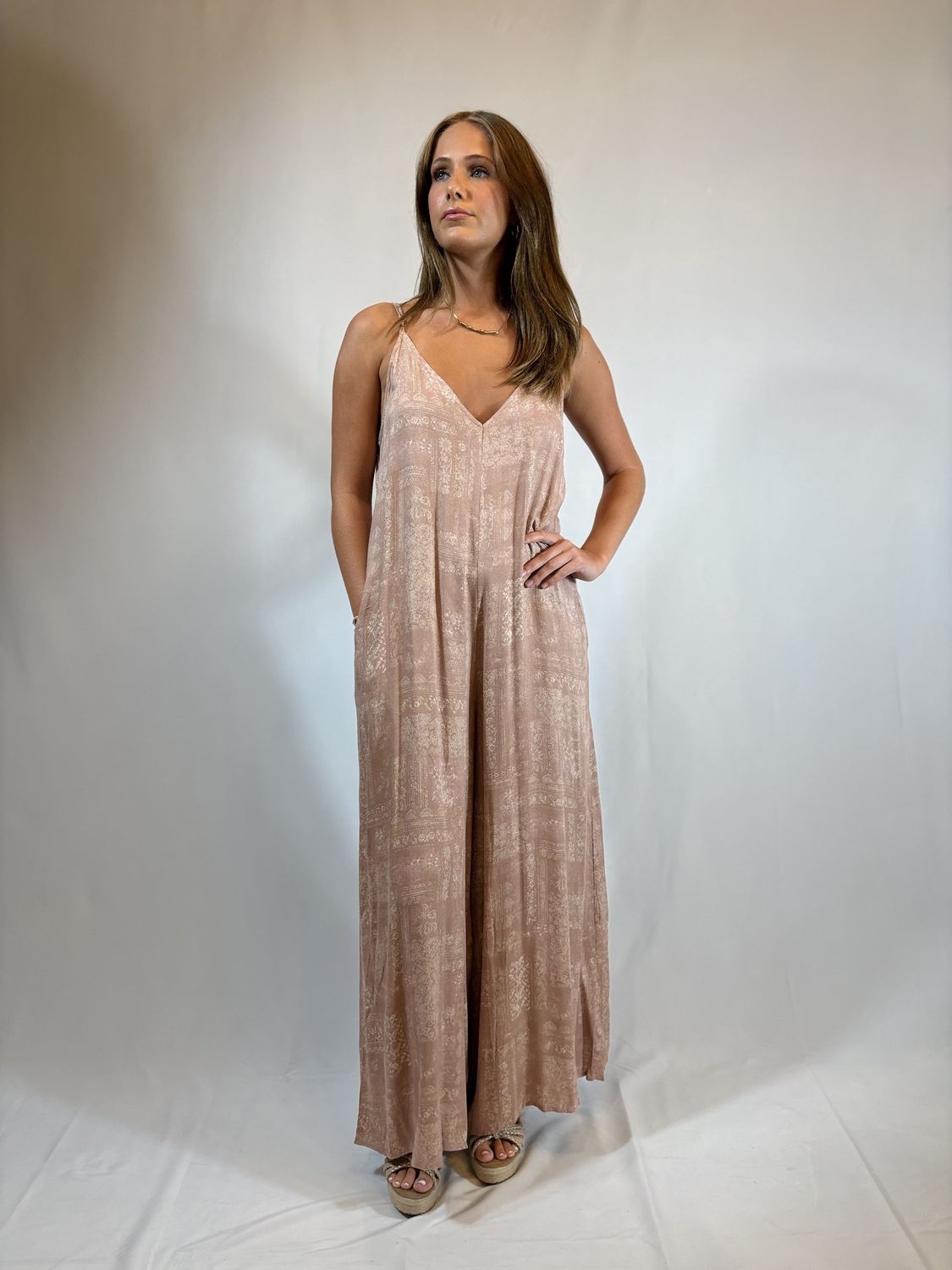 HAZED FLORAL STRAPPY JUMPSUIT