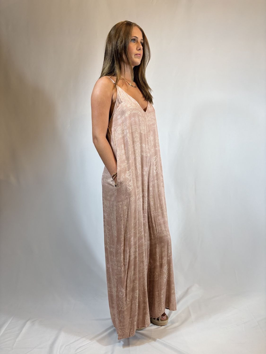 HAZED FLORAL STRAPPY JUMPSUIT