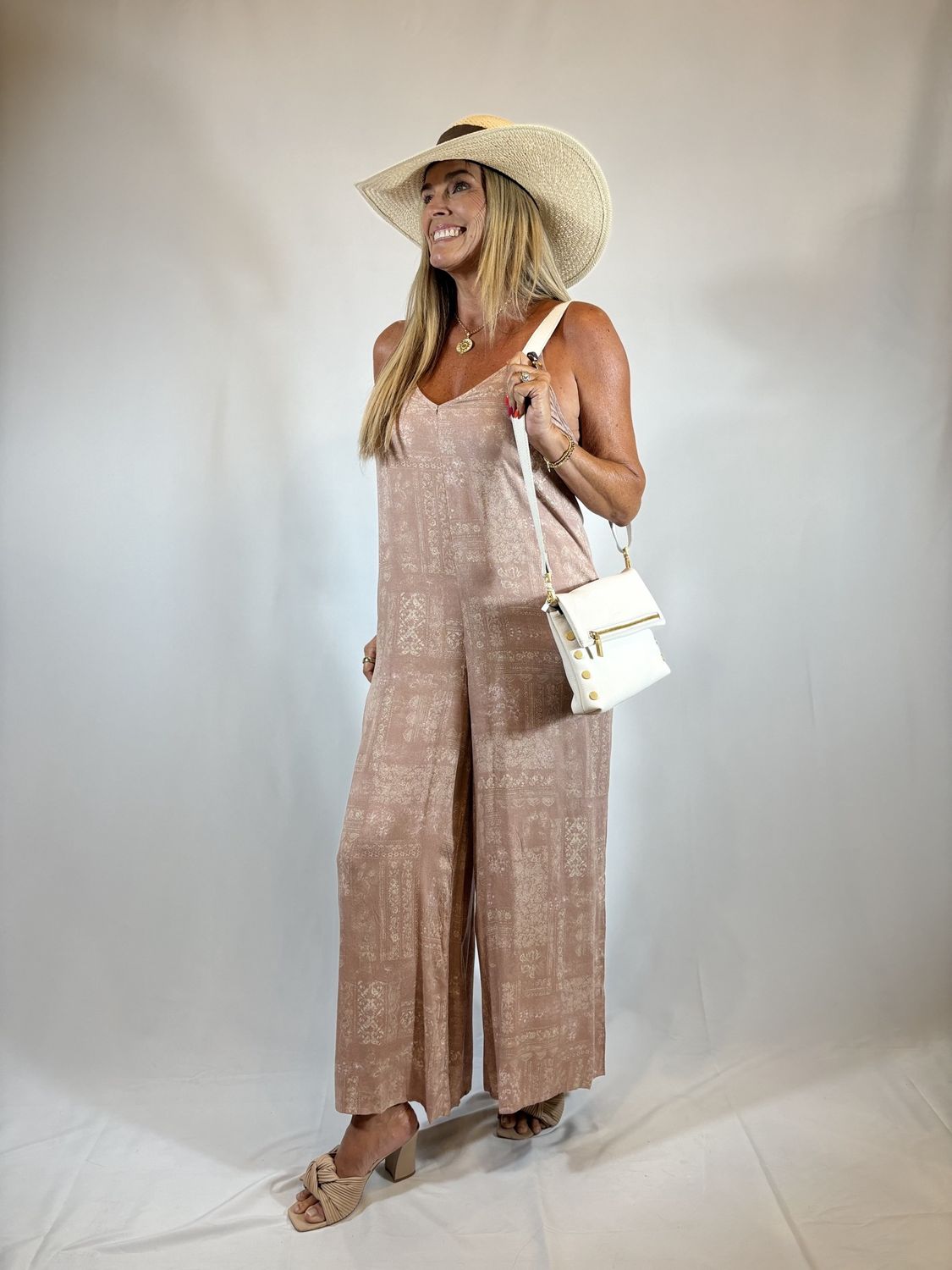 HAZED FLORAL STRAPPY JUMPSUIT