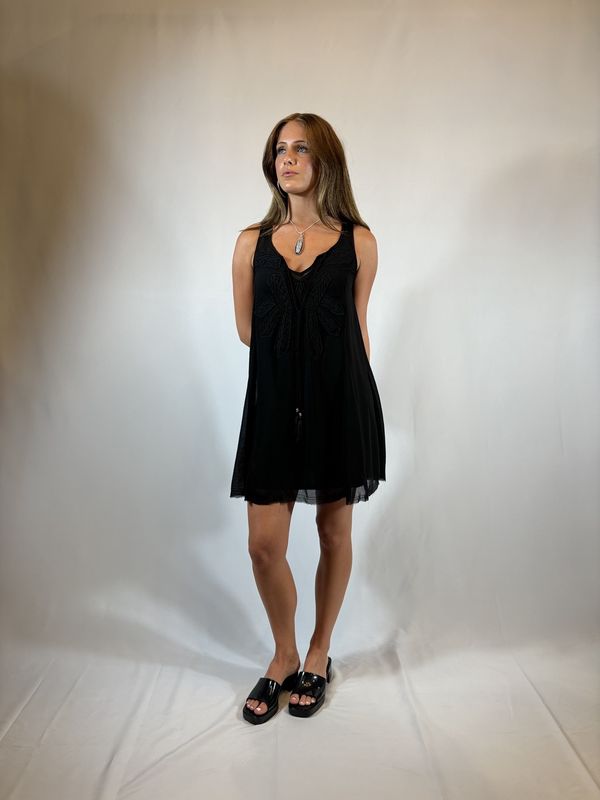 CHIFFON SLEEVELESS DRESS W/CUTOUT KEYHOLE TIE FRONT &amp; LINING
