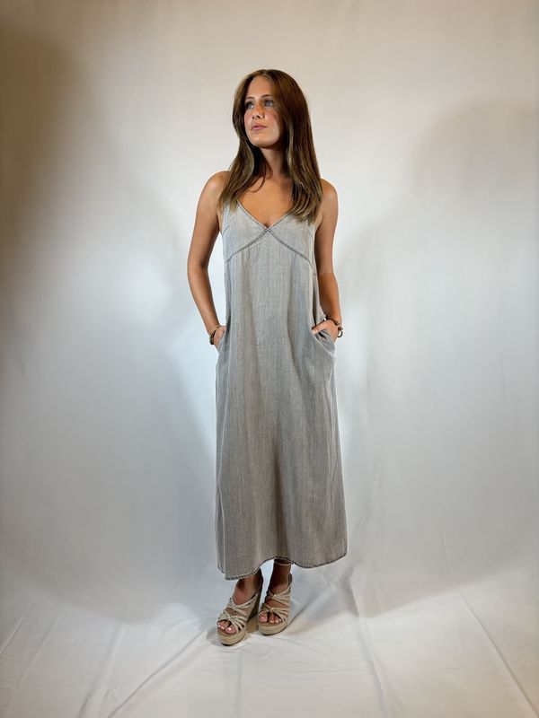 TENCEL SLIP MIDI DRESS GREY