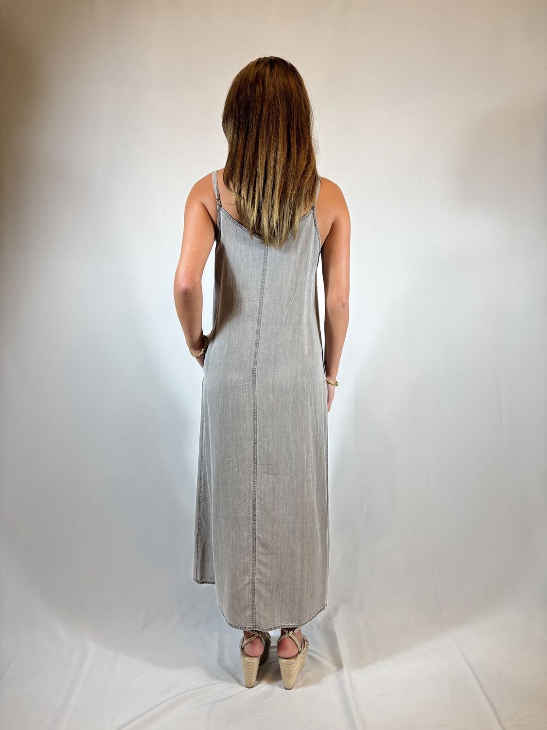 TENCEL SLIP MIDI DRESS GREY