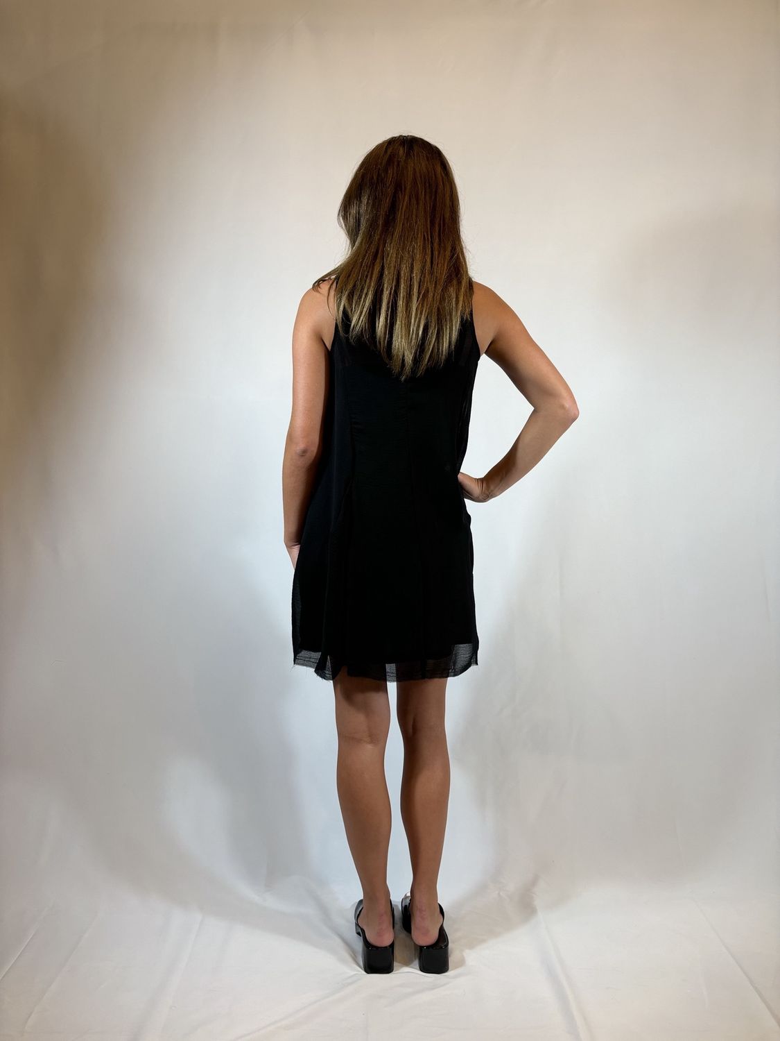CHIFFON SLEEVELESS DRESS W/CUTOUT KEYHOLE TIE FRONT &amp; LINING