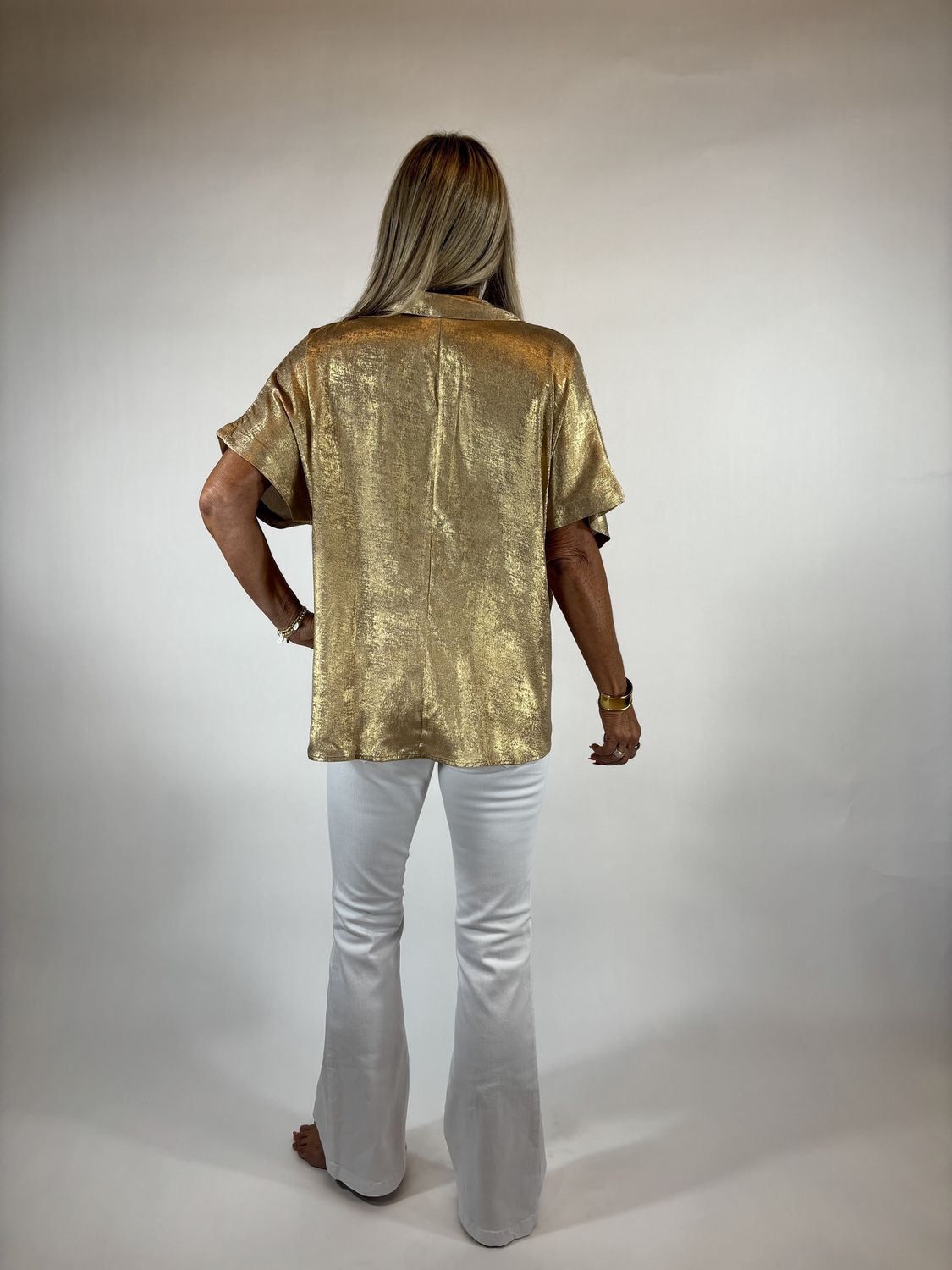 COLLARD NECK METALLIC BLOUSE