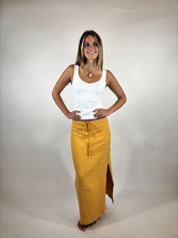SLIT MAXI SKIRT W/POCKET