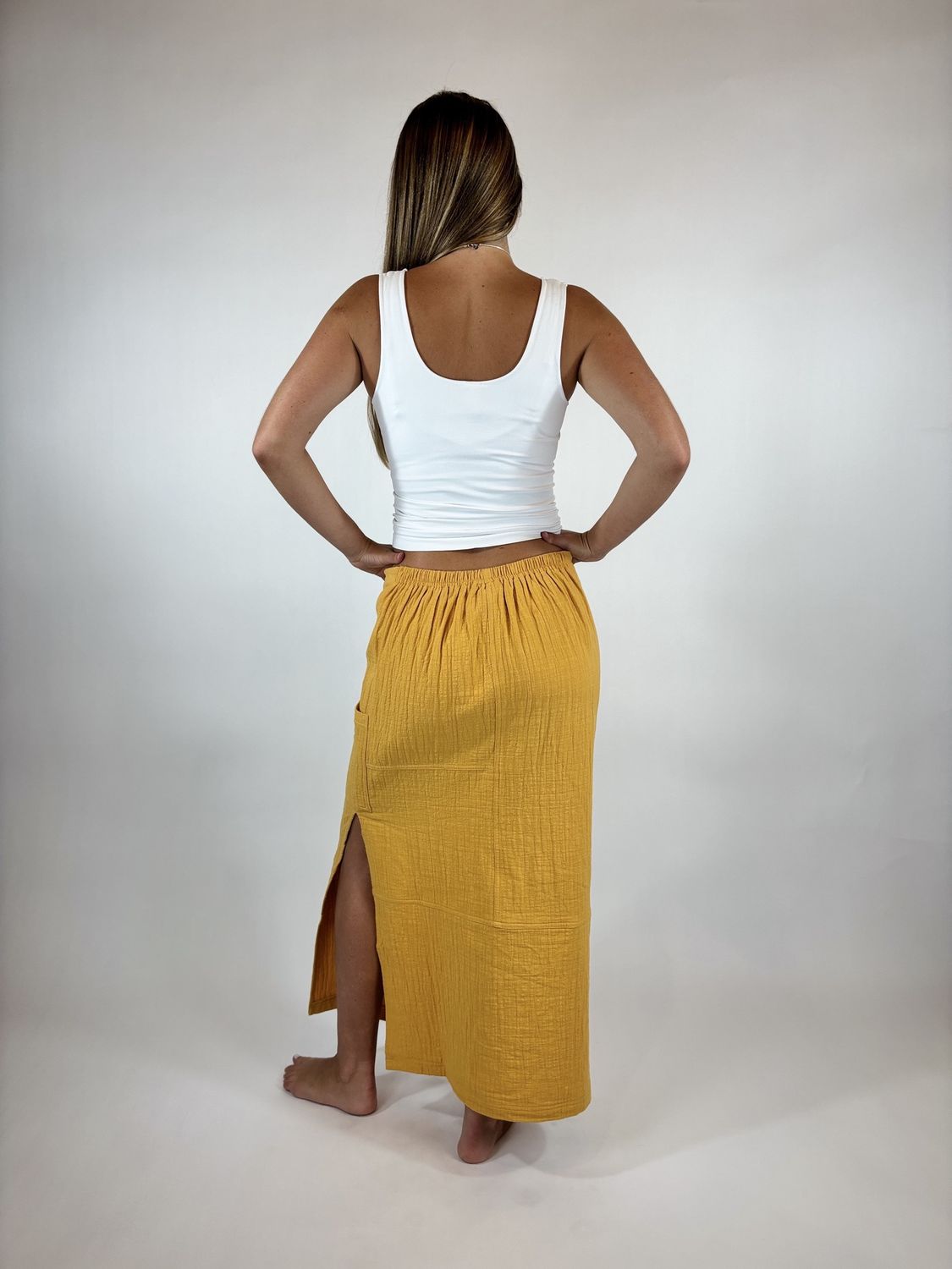 SLIT MAXI SKIRT W/POCKET