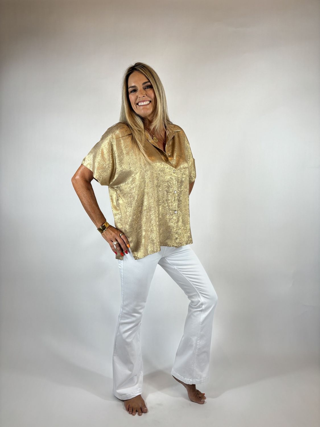 COLLARD NECK METALLIC BLOUSE