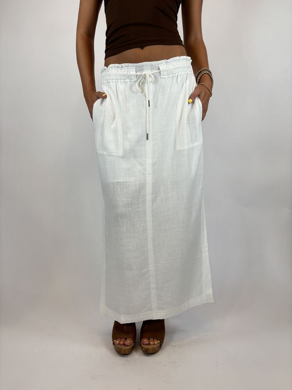 WHITE LINEN SKIRT MIDI W/SLITS