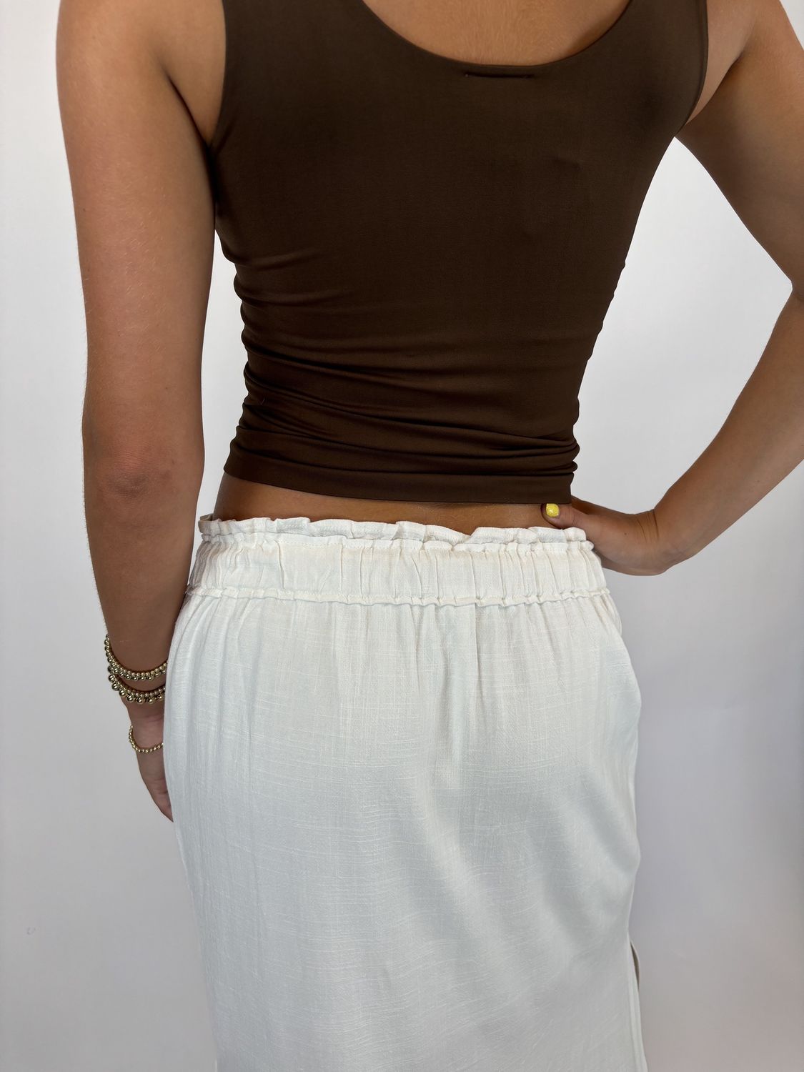 WHITE LINEN SKIRT MIDI W/SLITS