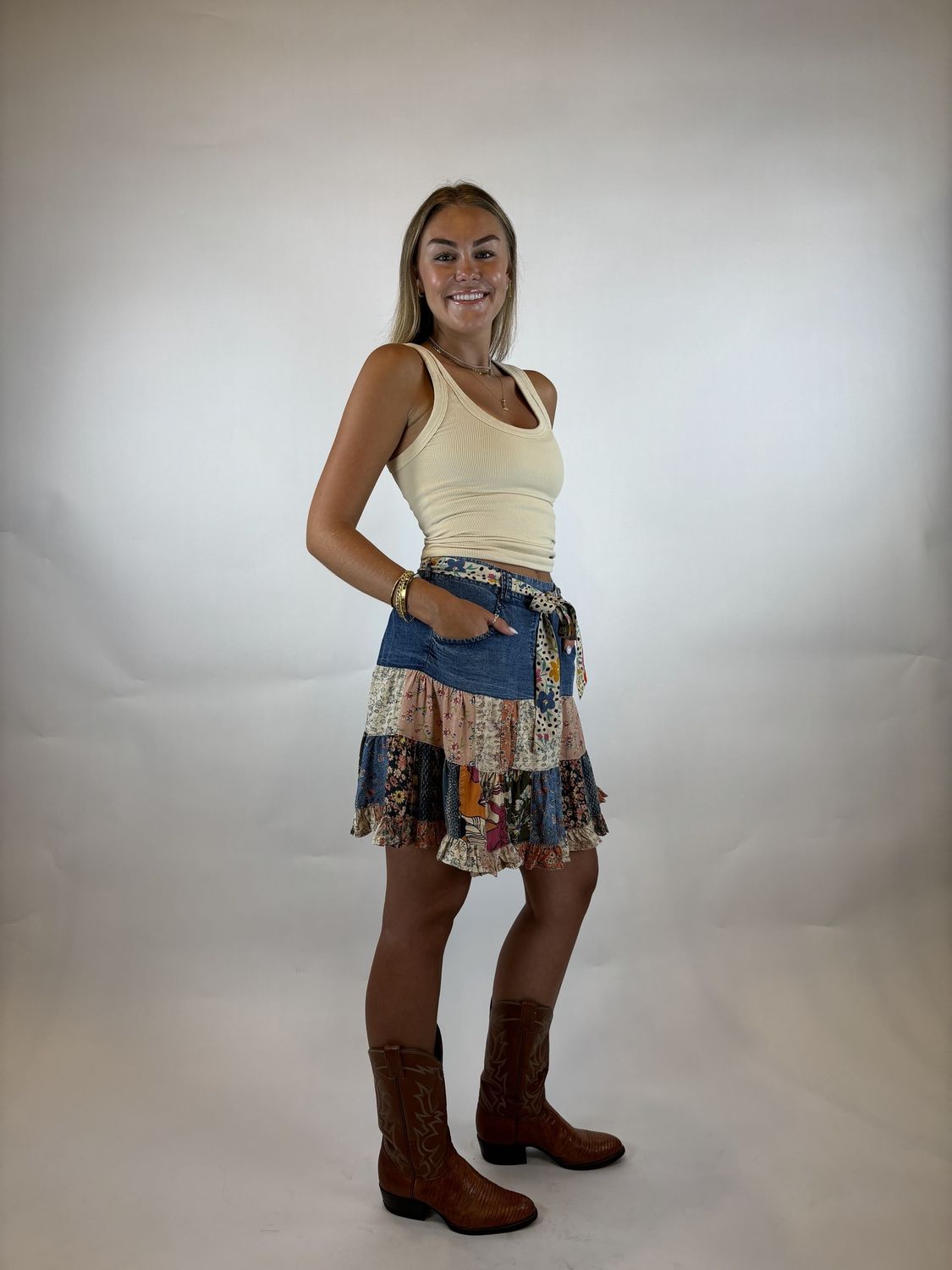 MINI SKIRT WITH COLORFUL PATCH WORK