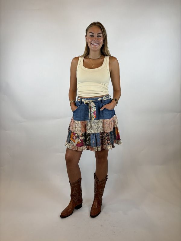 MINI SKIRT WITH COLORFUL PATCH WORK