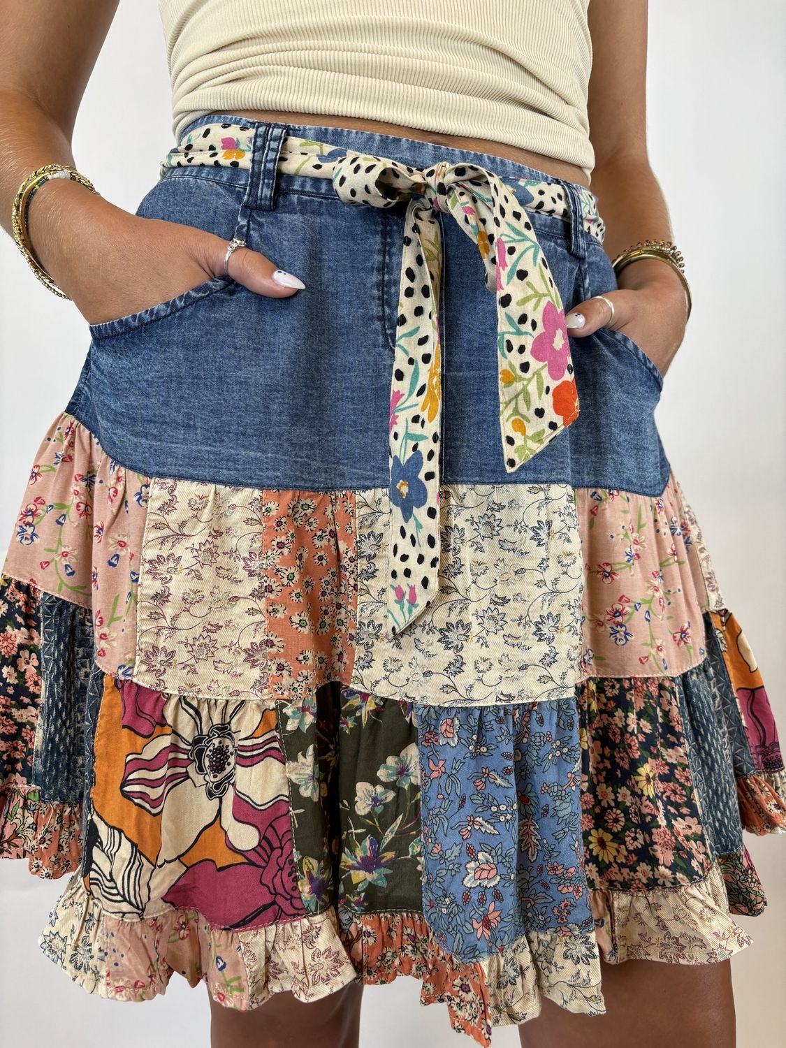 MINI SKIRT WITH COLORFUL PATCH WORK