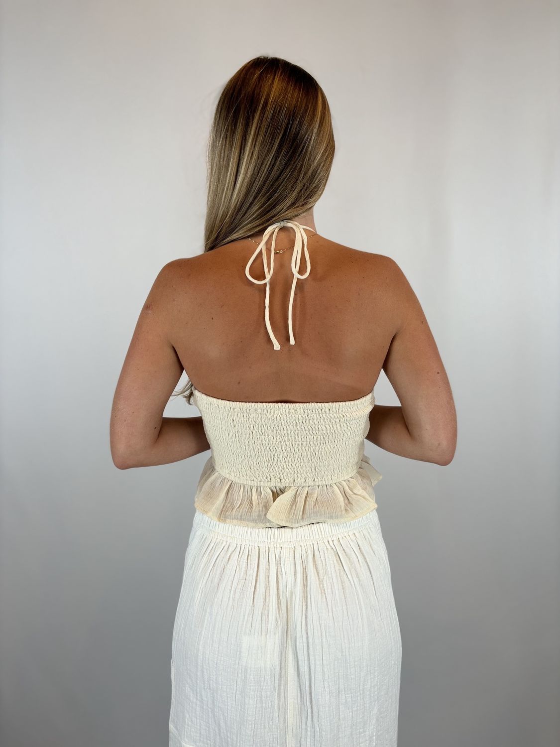 Miss Love- Off White Gauze Halter