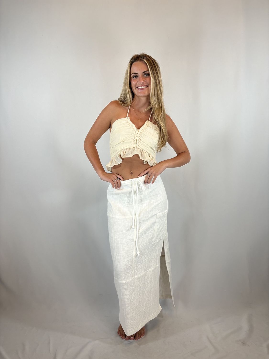 Miss Love- Off White Gauze Halter
