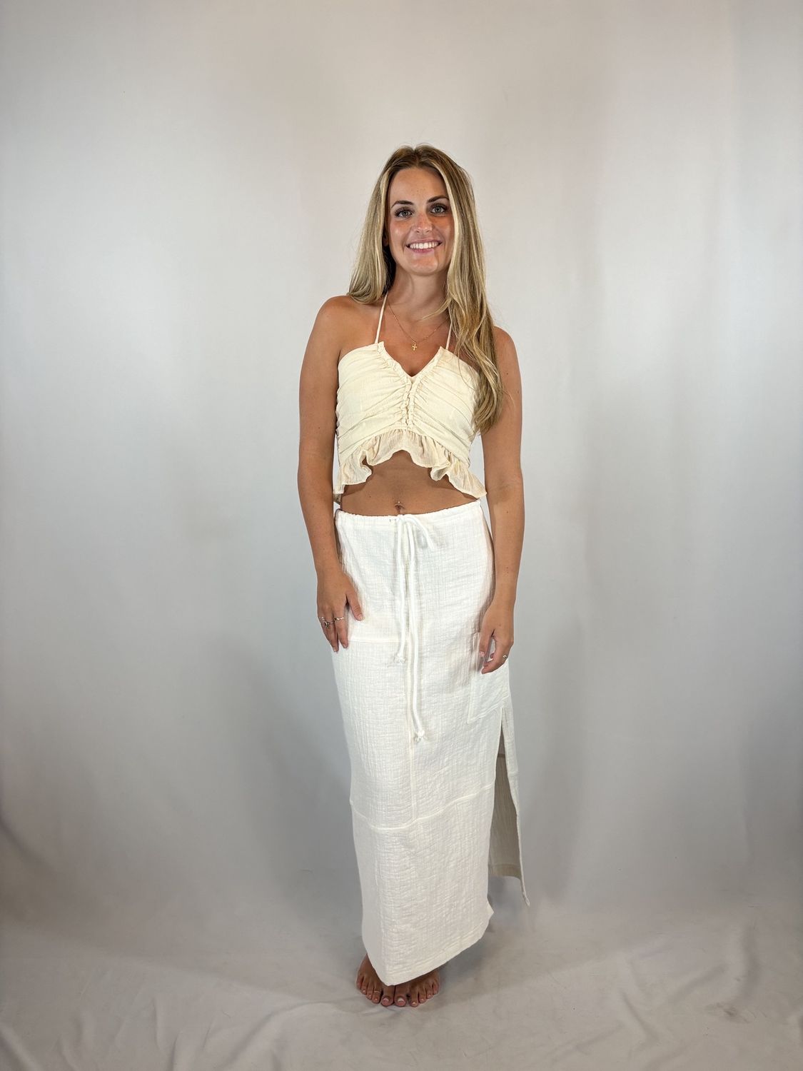 SLIT MAXI SKIRT W/POCKET