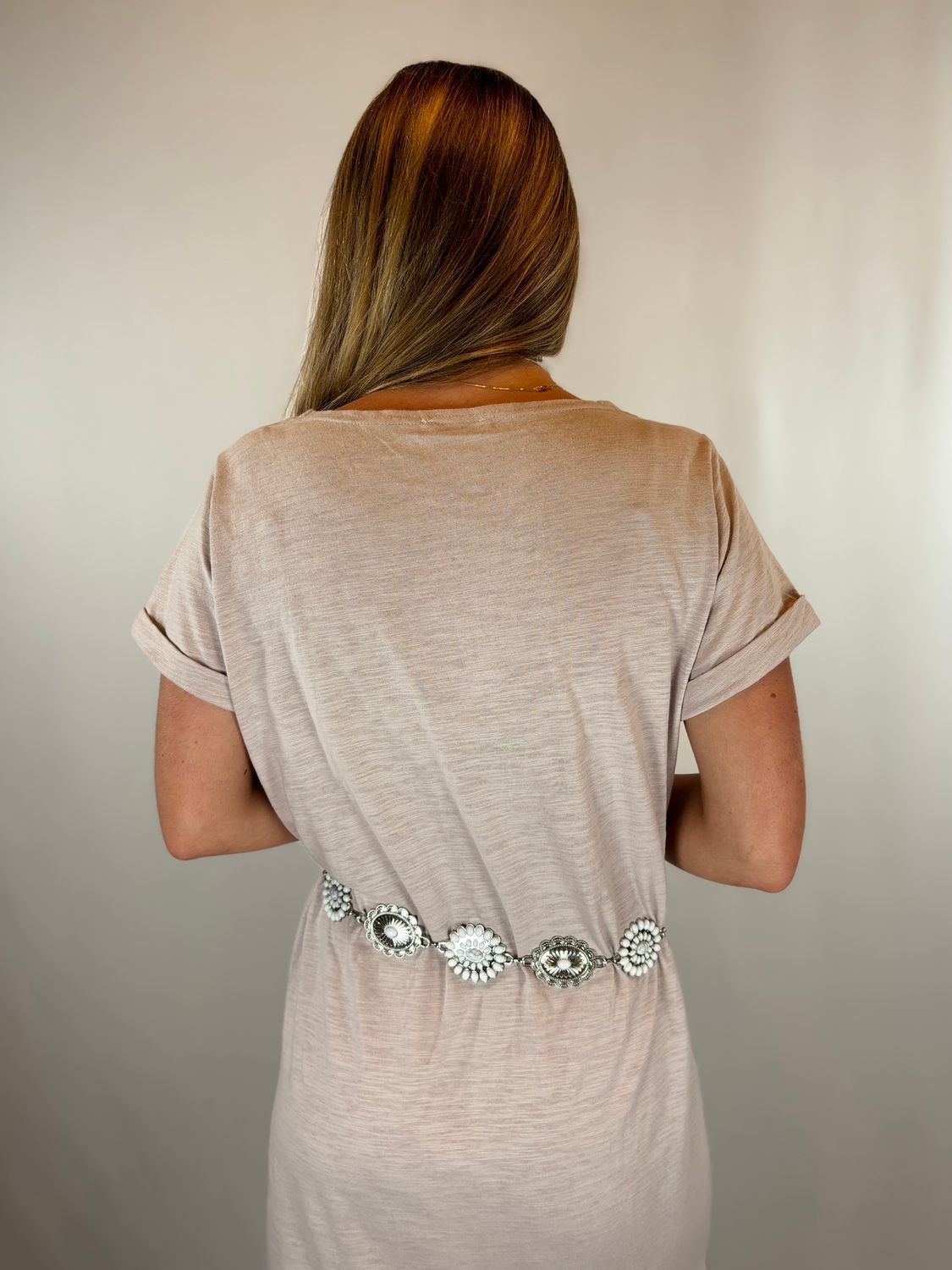 GREY DRESS W/FRINGE AT BOTTOM