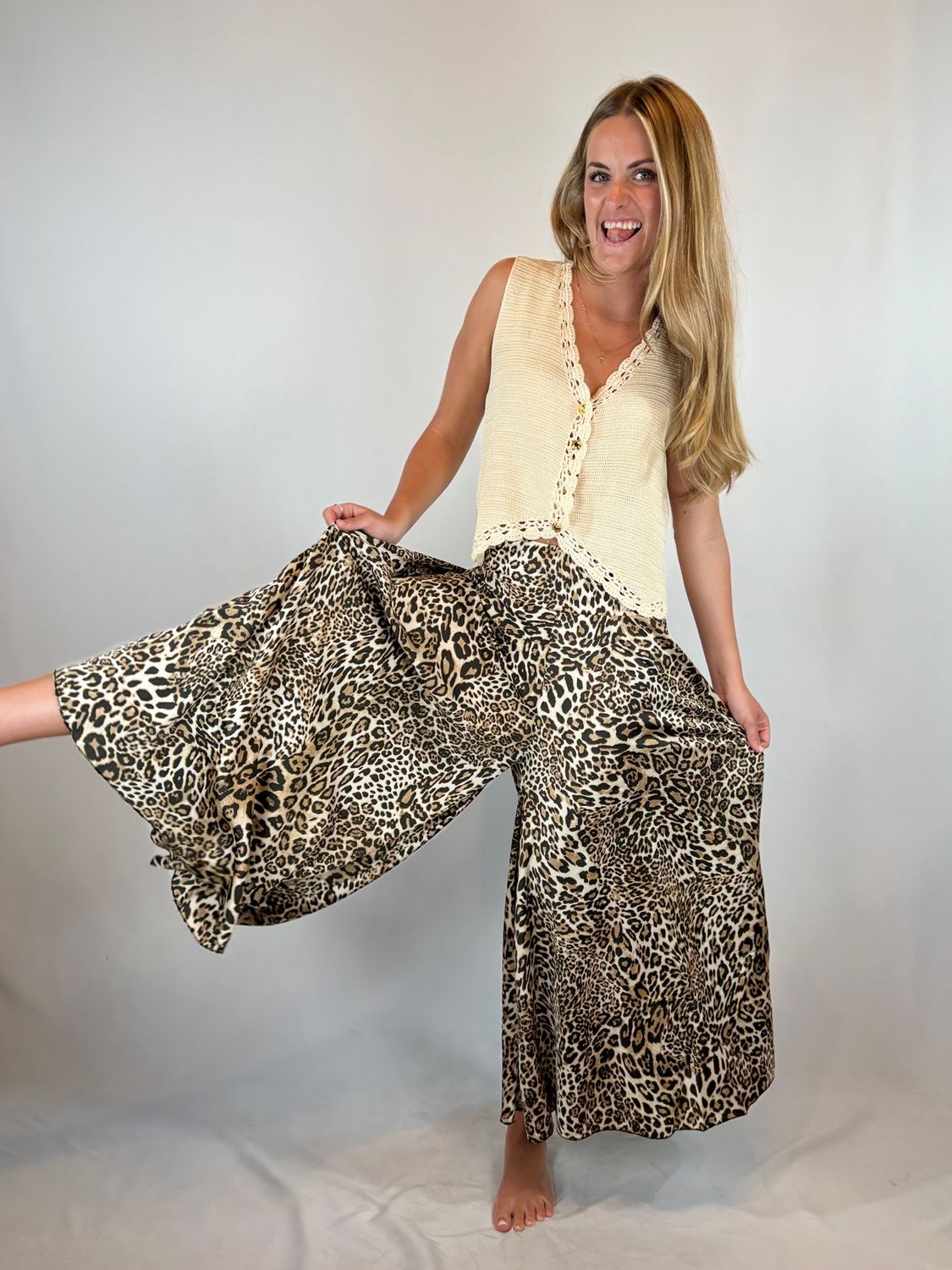 CHEETA PRINT SATIN CULOTTE PANT