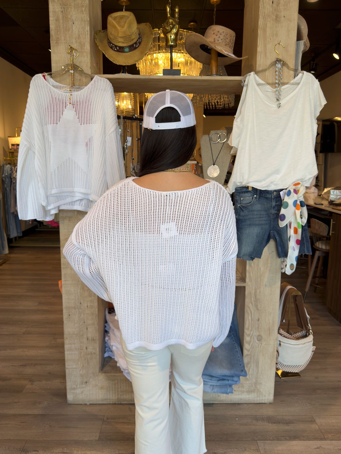 STAR CROCHET SWEATER -WHITE