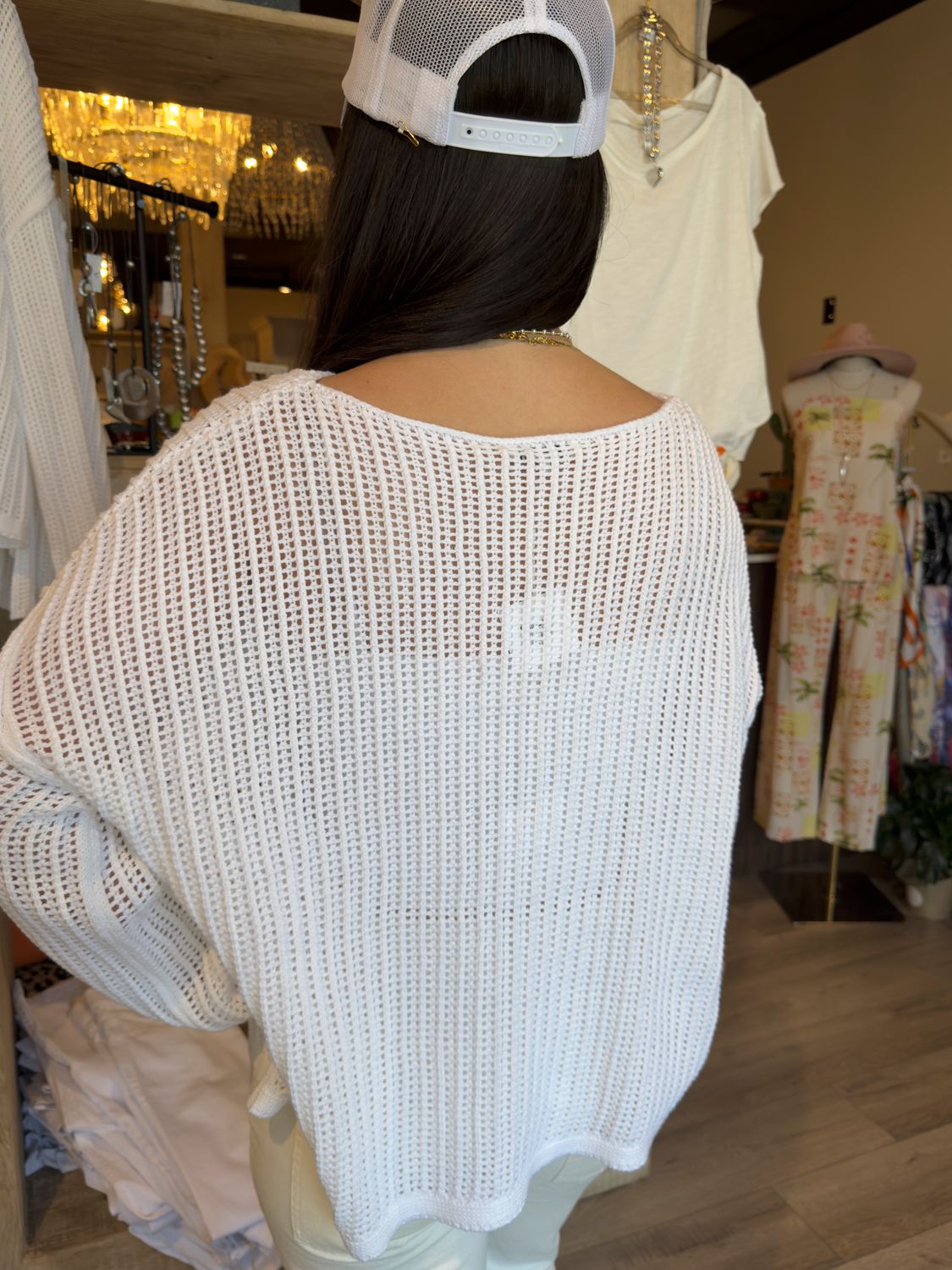 STAR CROCHET SWEATER -WHITE
