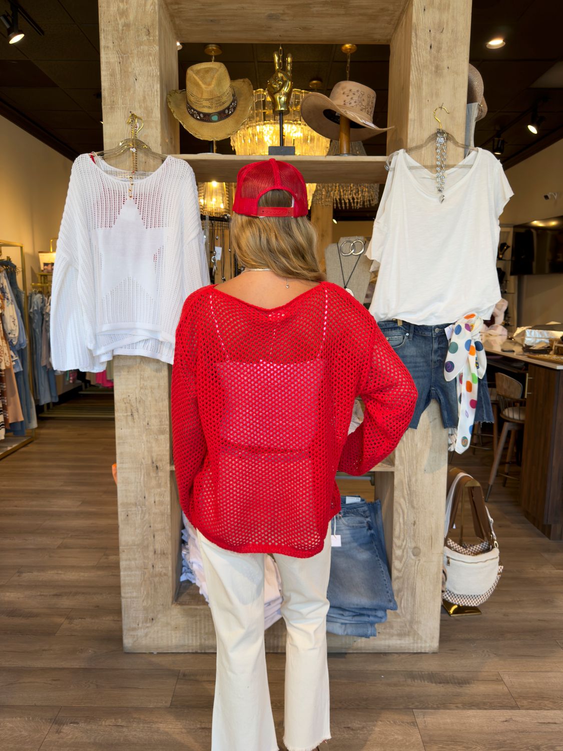 SEQUIN FLAG PATCH SWEATER-RED