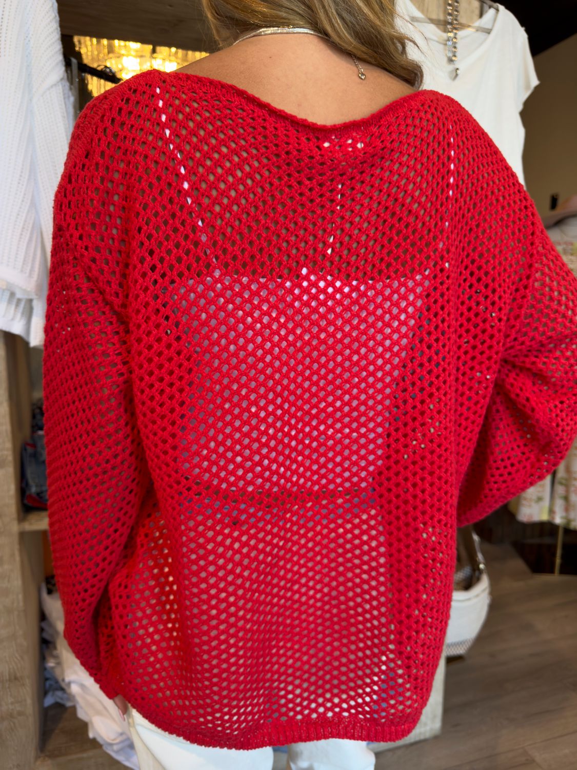 SEQUIN FLAG PATCH SWEATER-RED
