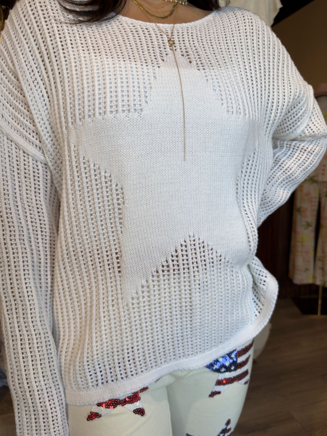 STAR CROCHET SWEATER -WHITE