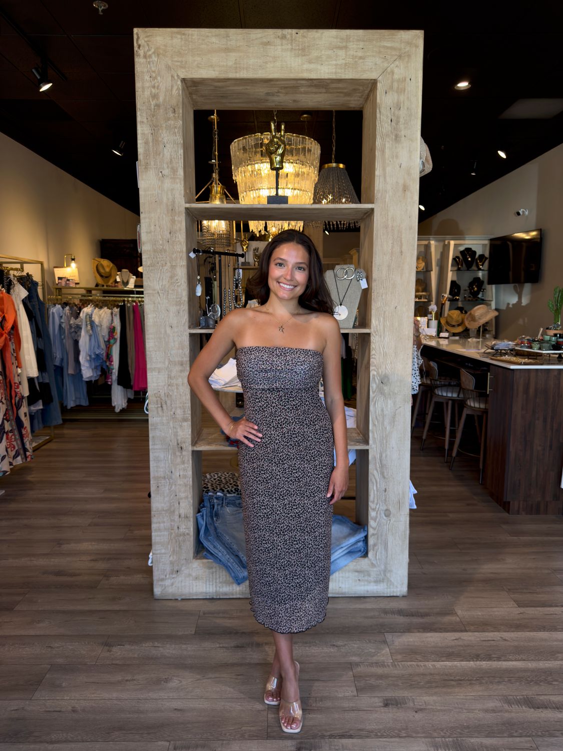 LEOPARD PRINT MESH TUBE MIDI DRESS-WM