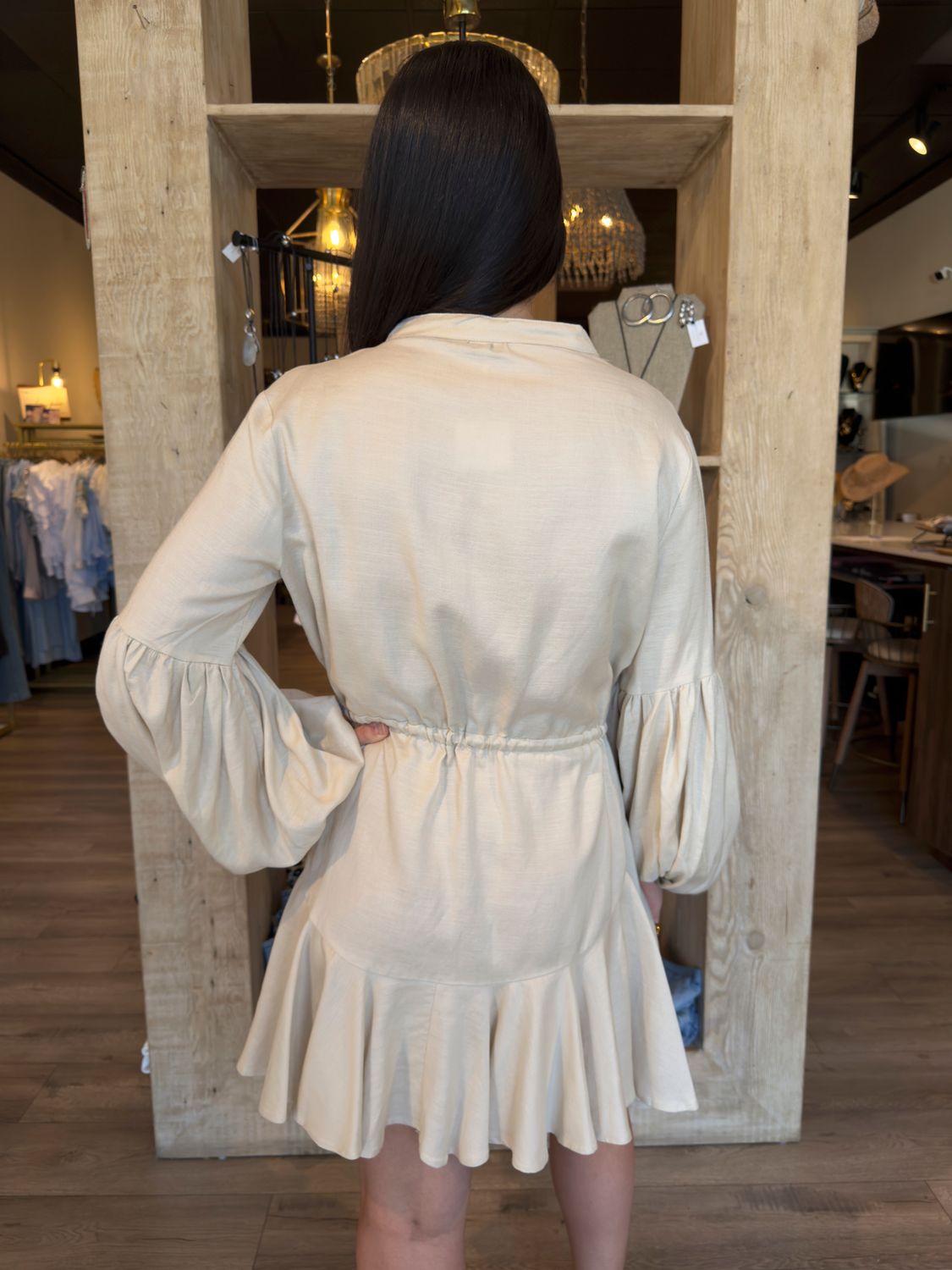 LINEN CROCHET LACE BILLOWY FIT DRESS