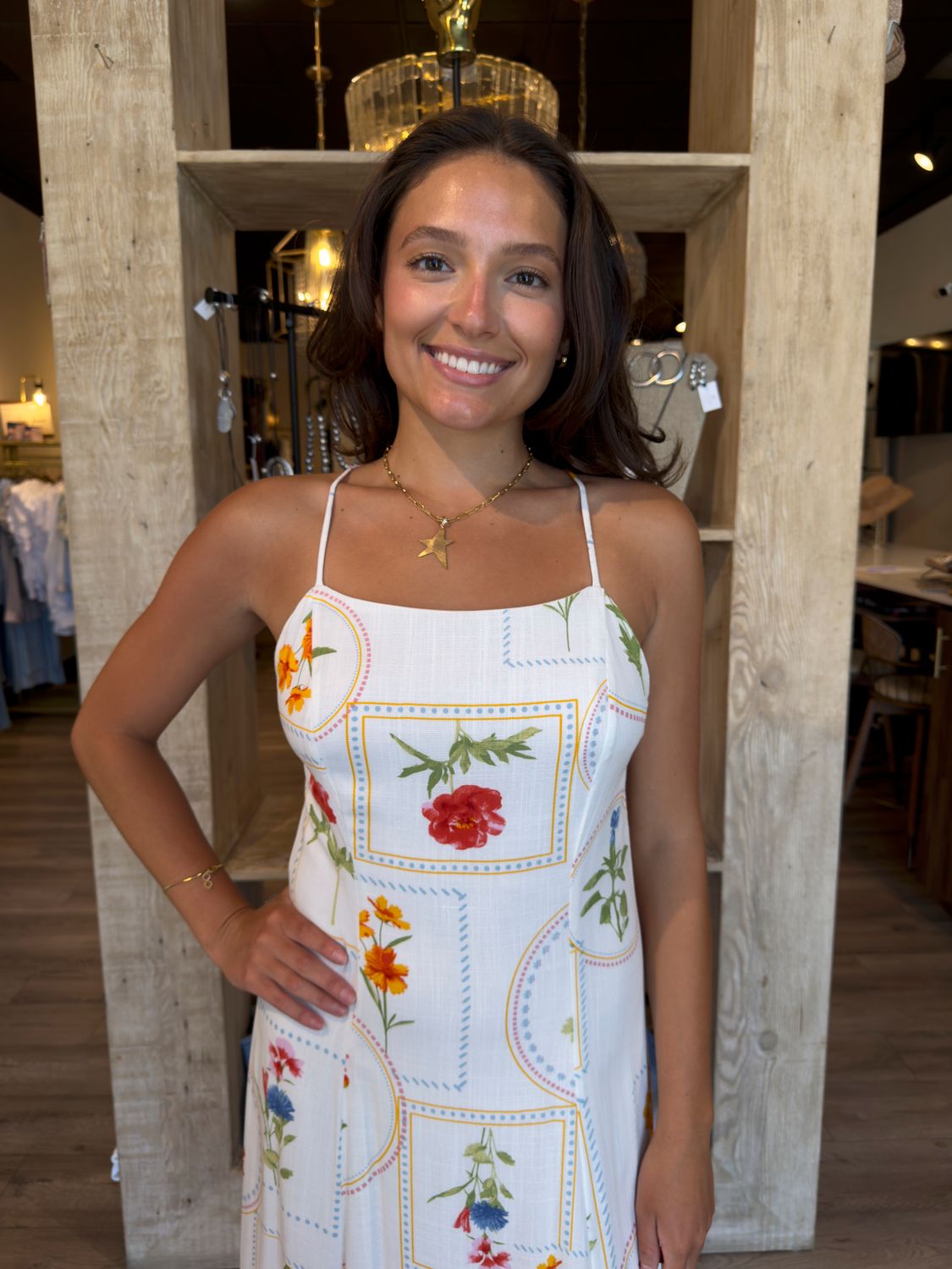 PRINTED MIDI DRESS- OFF WHITE