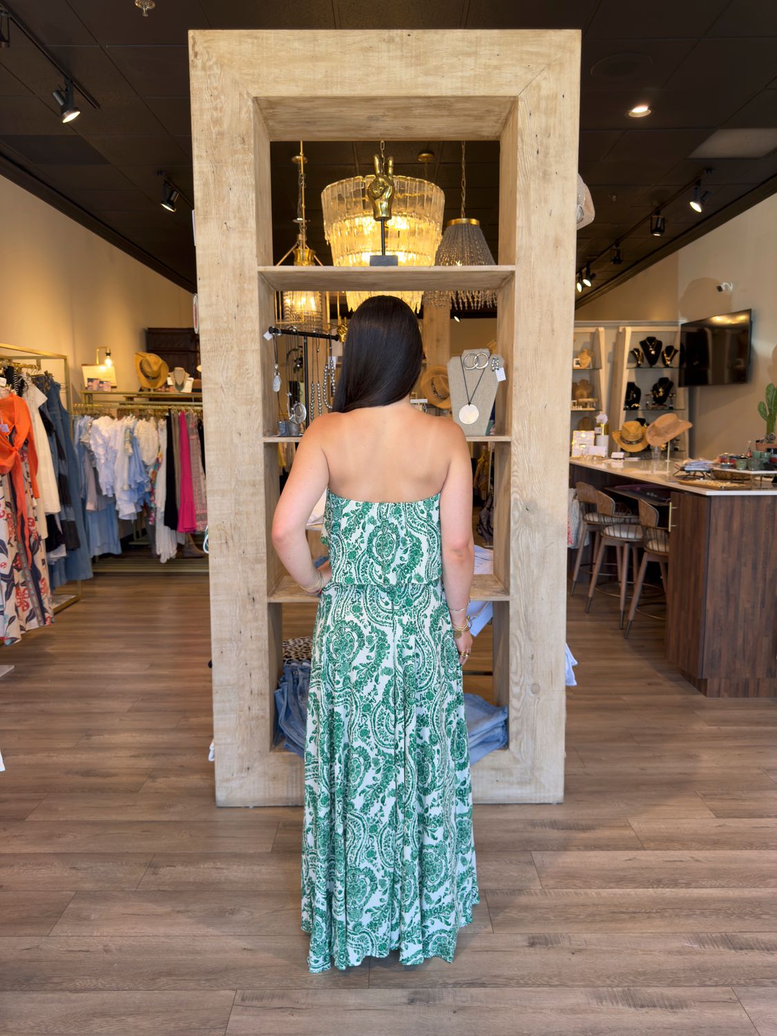 TUB TOP BELTED MAXI DRESS-WHITE/GREEN