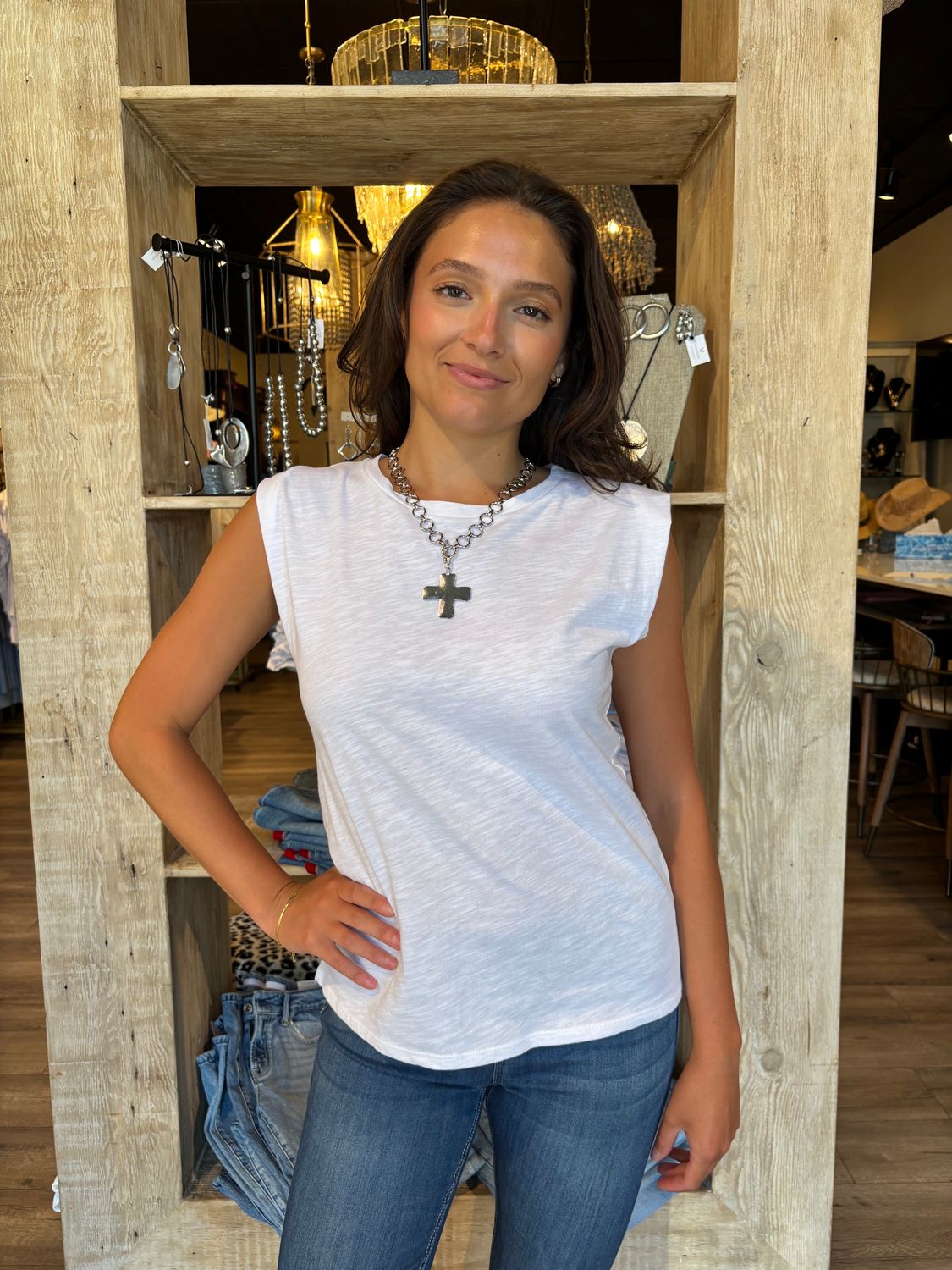 COTTON SLUB MUSCLE TANK  WHITE-WM