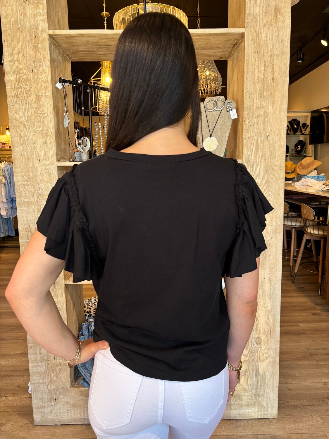RUFFLE  SHOULDER SLEEVELESS TOP