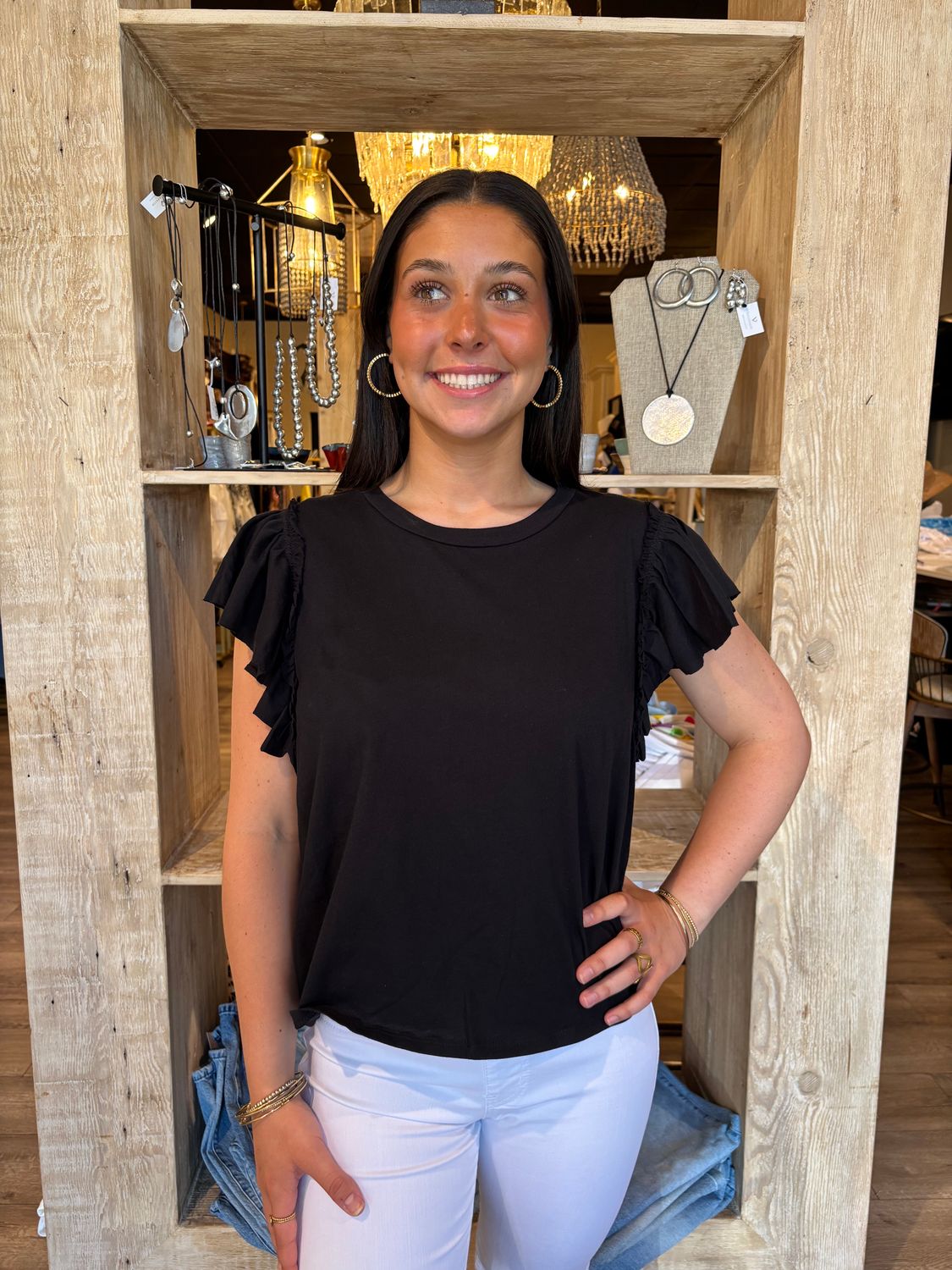 RUFFLE  SHOULDER SLEEVELESS TOP