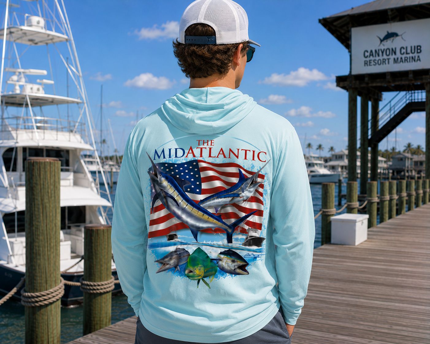 MidAtlantic Mens Long Sleeve Hooded Performance Tee 2026, Color: Aqua Blue, Size: Small