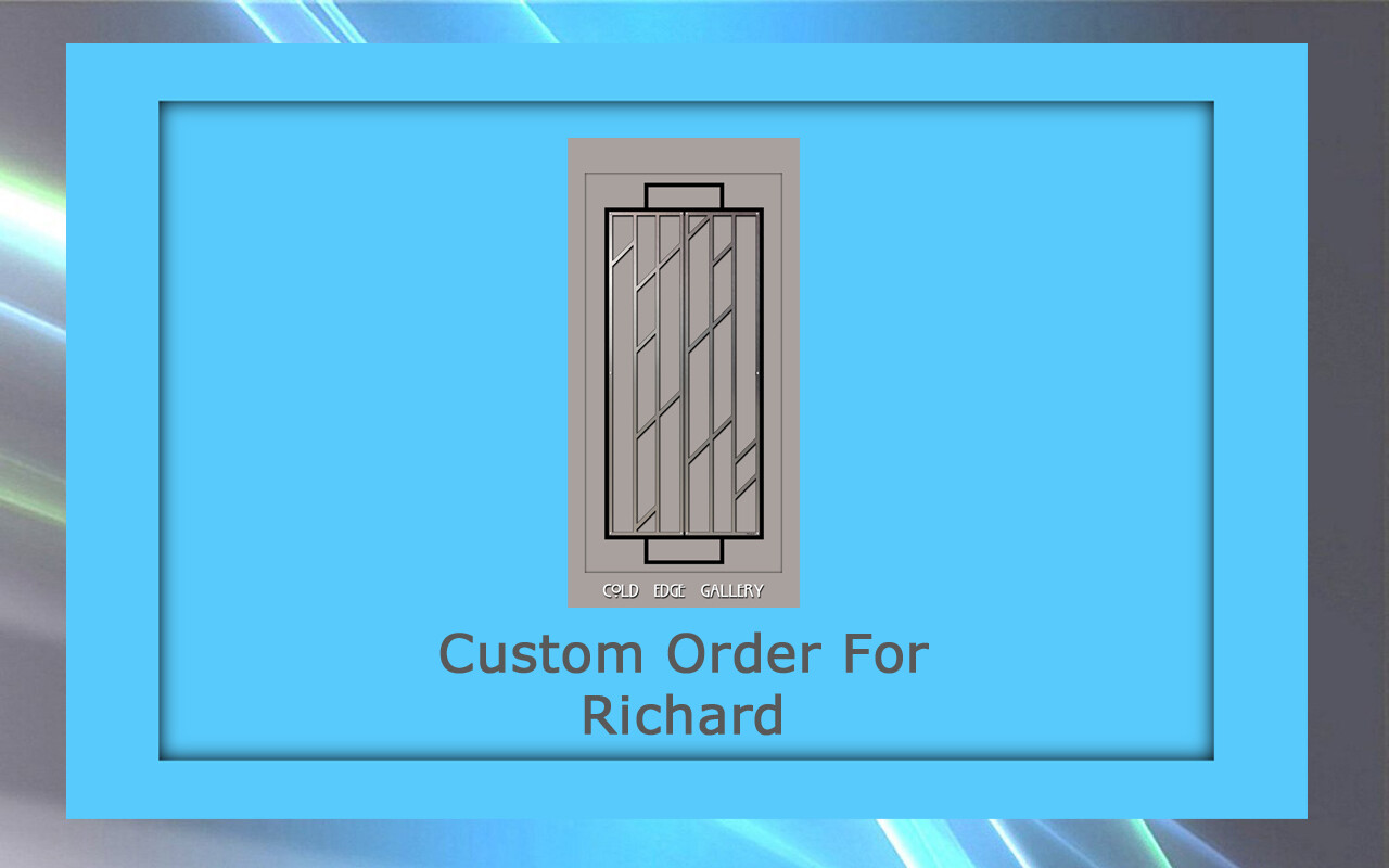A geometric design in a blue frame with the text "Custom Order For Richard" centered below the desig...