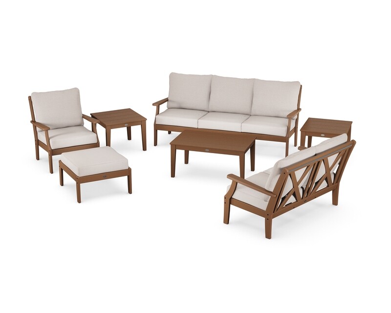 Braxton 7- Piece Deep Seating Set, Frame and Fabric: Teak/Dune Burlap