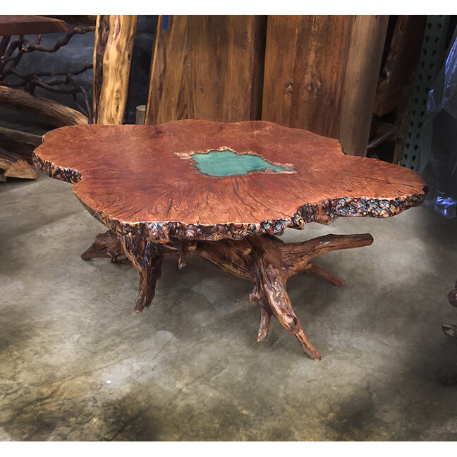 Locust Stump Base, Medrone Burl w/green Epoxy Center