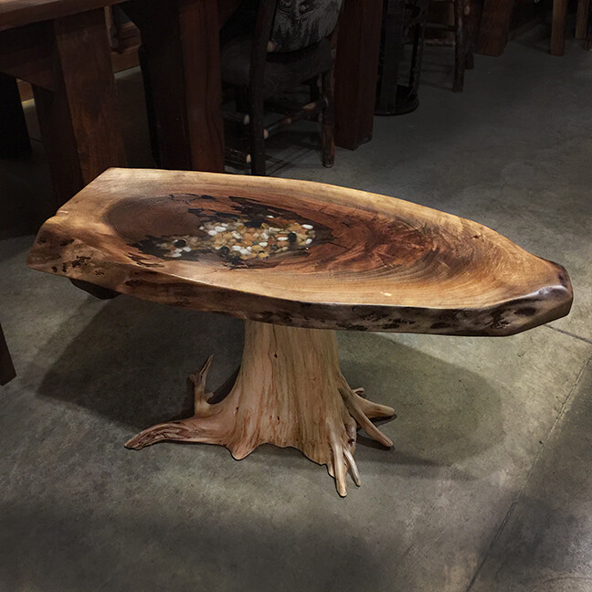 Double Cedar Base, Walnut fish Coffee Table w/Epoxy Center