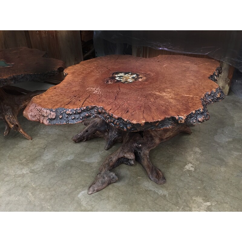 Texas Live Oak Base, 38 X 48 Medrone Burl Top w/ Stone Epoxy