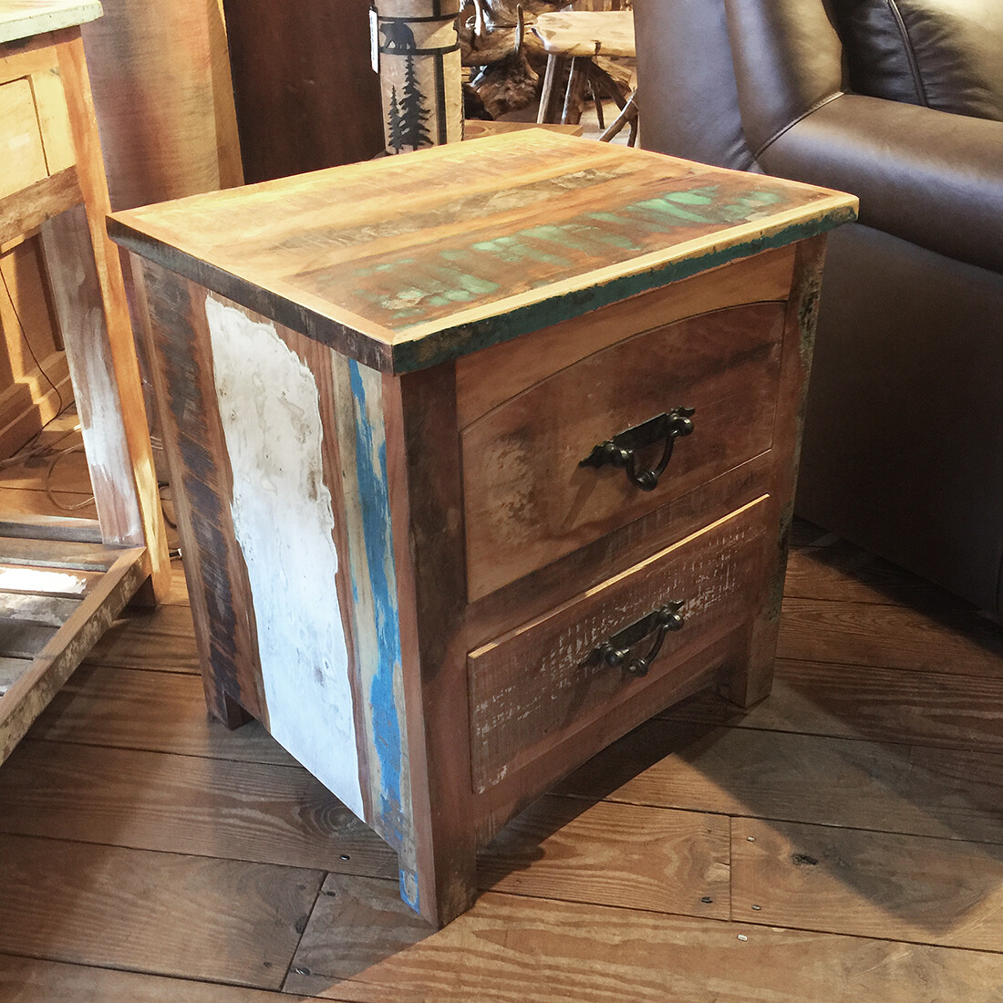 Reclaimed Wood 2 Draw End Table 22X18X24