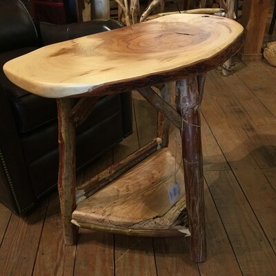 Pecan Side Table w/Shelf and Crepe Myrtle Base