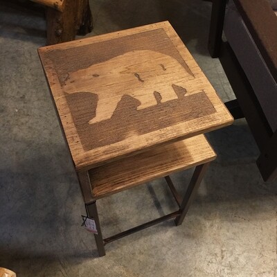 Iron Drink Table w/wooden shelf and bear top