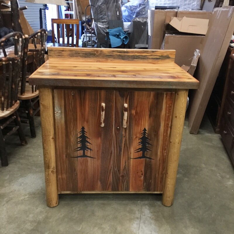 Barnwood 36&quot;  2 Door Vanity with Tree Carving