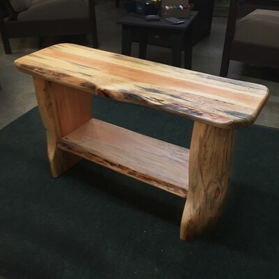 Pine Slab Bench Table with Shelf