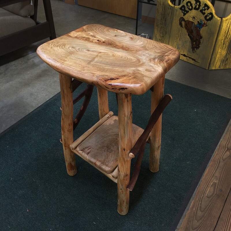 Maple Live Edge Side Table Pine and Laurel Base with Magazine Rack