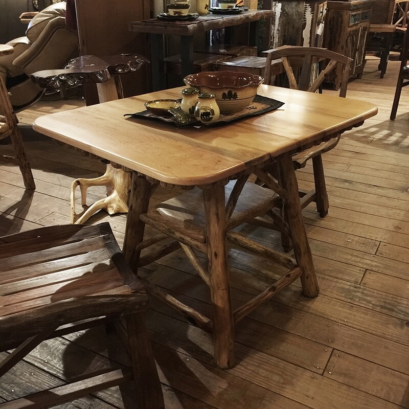 Breakfast or Game Table, Maple with Shelf and Locust Legs