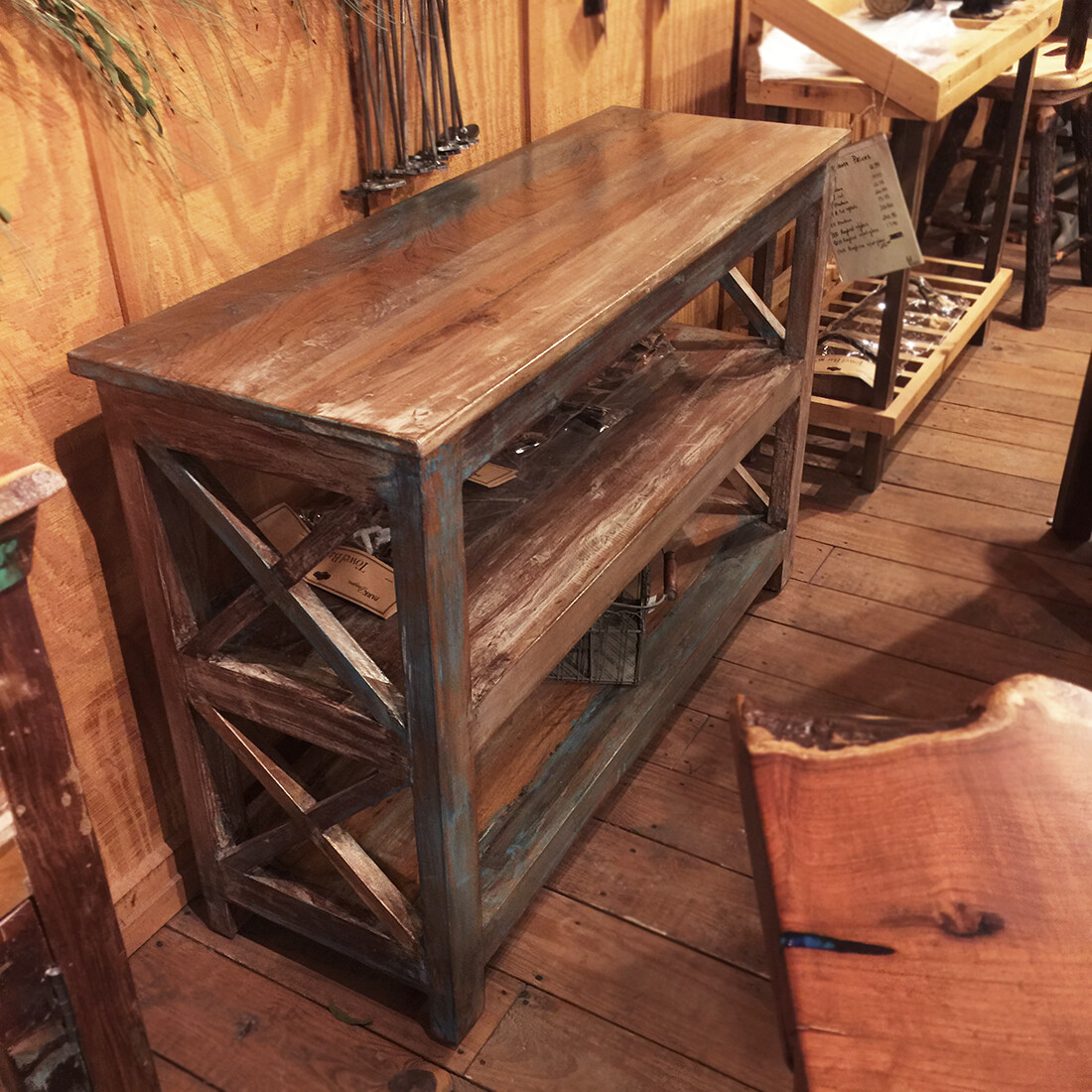 Reclaimed Wood Console Table with 3 Shelves